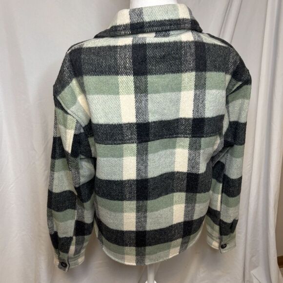 Joie Plaid Wool Flannel Shirt Jacket Comfy Womens Button Up Green Cream Black - Picture 7 of 9